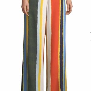 NWOT$395 TORY BURCH  FIONA YELLOW GREEN STRIPED WIDE LEG STRAIGHT PANTS
